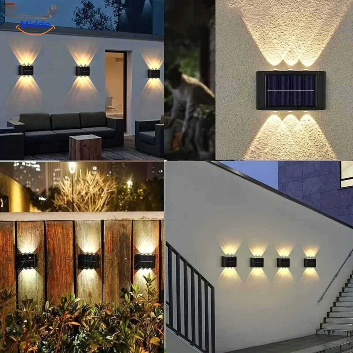 Solar-Wandleuchte mit zwei LEDs, wasserdichte Außenbeleuchtung, Gartenlampe, dekorative, wetterfeste Stimmungsbeleuchtung | Sansoti