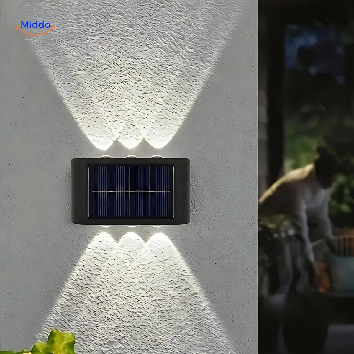 Solar-Wandleuchte mit zwei LEDs, wasserdichte Außenbeleuchtung, Gartenlampe, dekorative, wetterfeste Stimmungsbeleuchtung | Sansoti