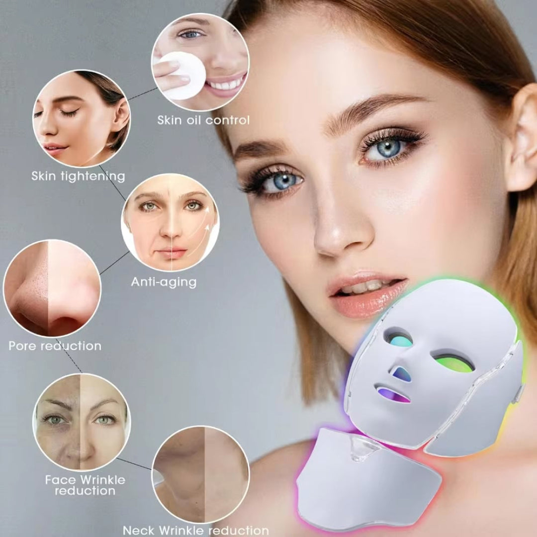 LED Gezichtsmasker met 7 Kleuren Lichttherapie voor Huidverjonging Anti-Aging en Huidverzorging Thuis | Sansoti