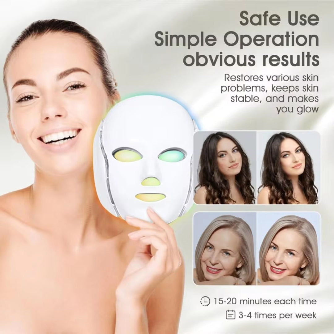 LED Gezichtsmasker met 7 Kleuren Lichttherapie voor Huidverjonging Anti-Aging en Huidverzorging Thuis | Sansoti