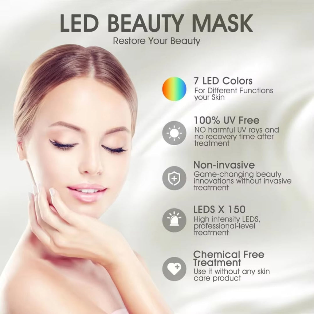 LED Gezichtsmasker met 7 Kleuren Lichttherapie voor Huidverjonging Anti-Aging en Huidverzorging Thuis | Sansoti