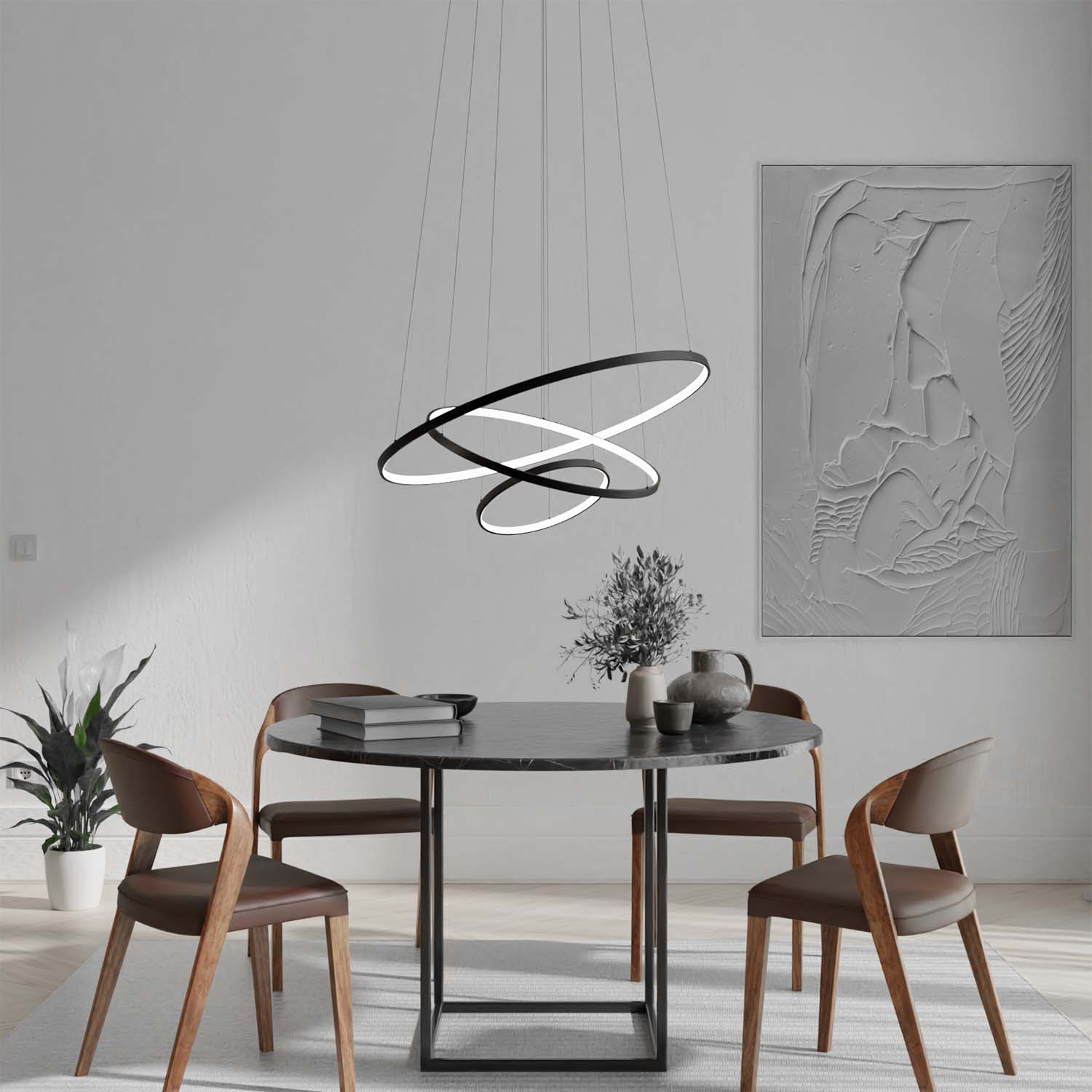 Moderne ring hanglamp met zwevend 3-ringen design | Sansoti