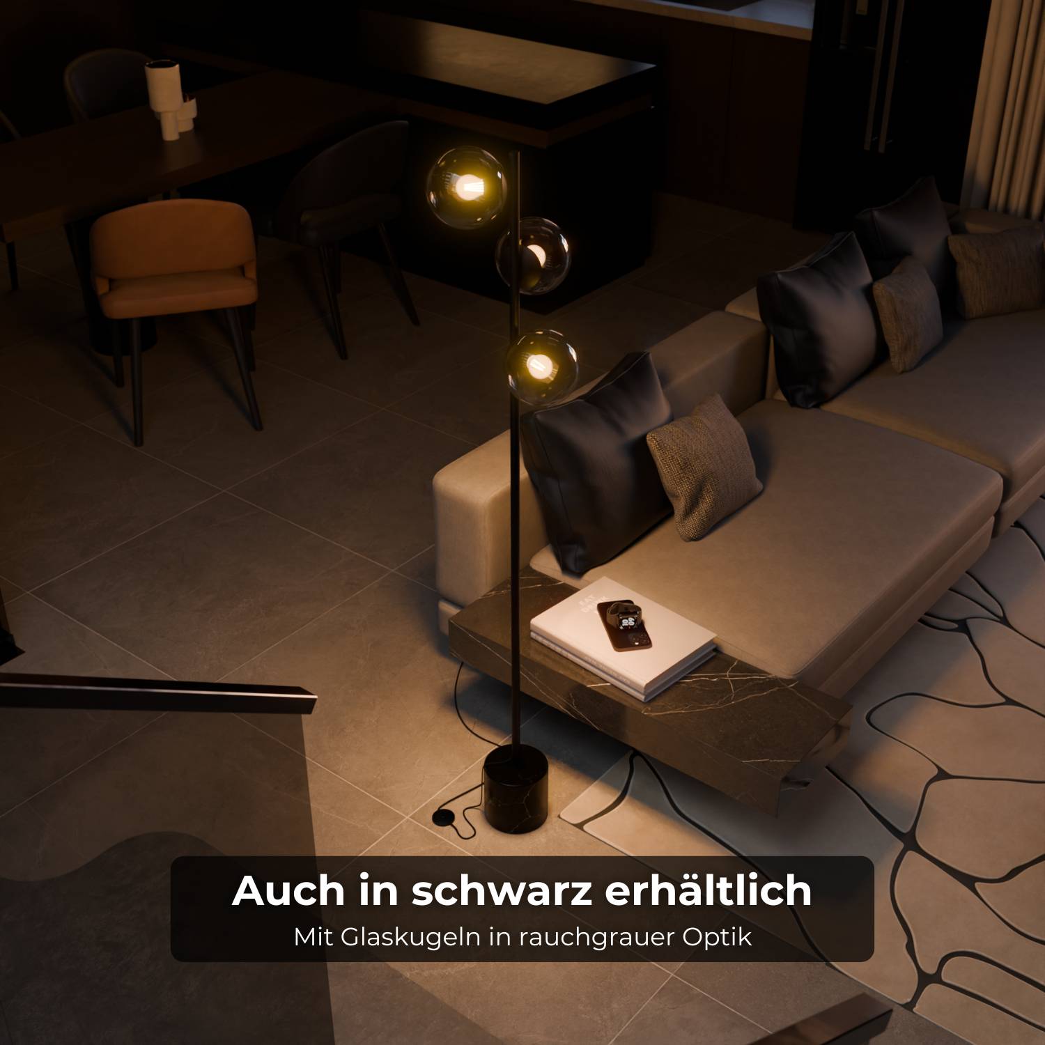 Lampadaire design de luxe avec pied en travertin et lumière chaude diffuse – Avera