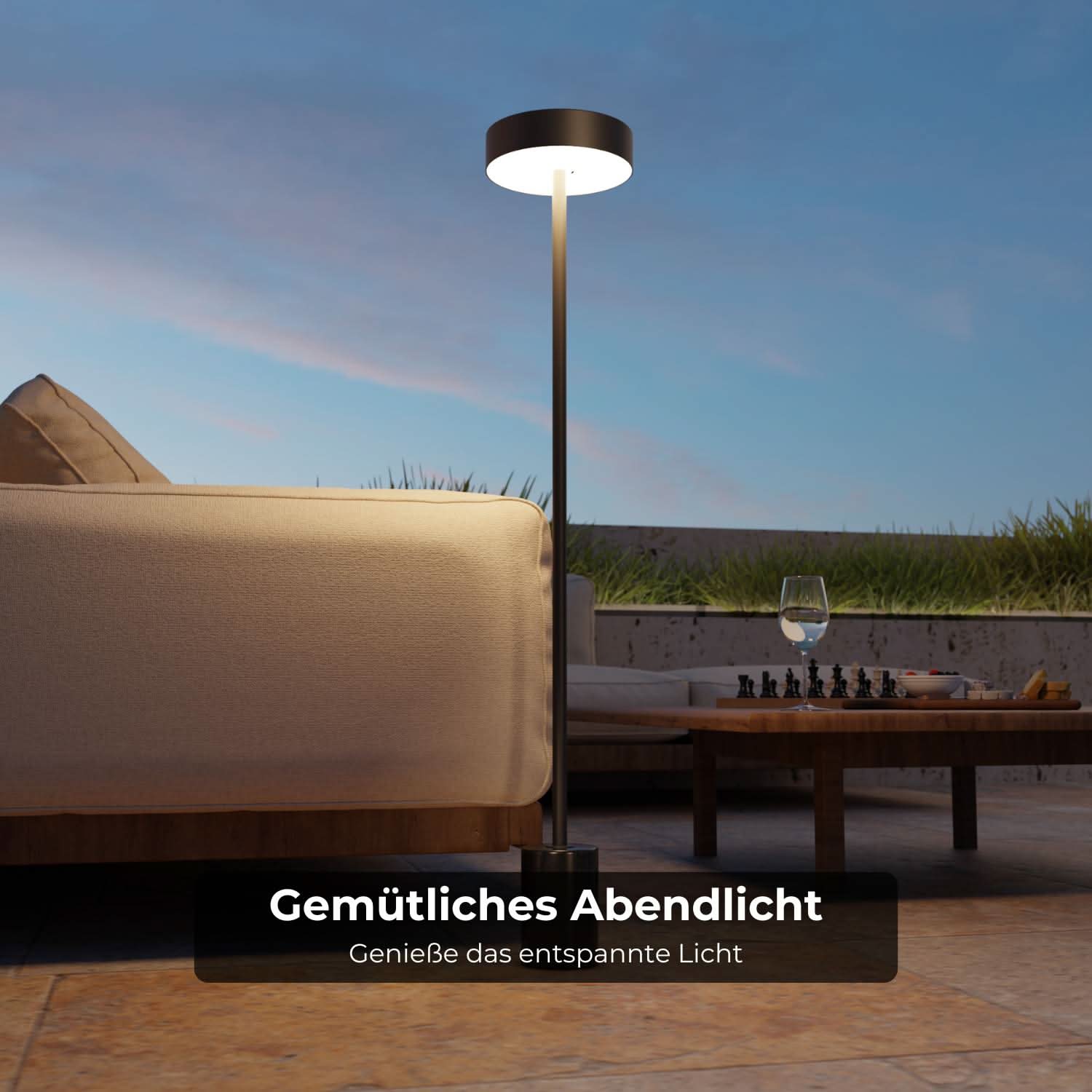 Lampadaire sans fil à batterie pour jardin & terrasse avec lumière chaude – Uranos
