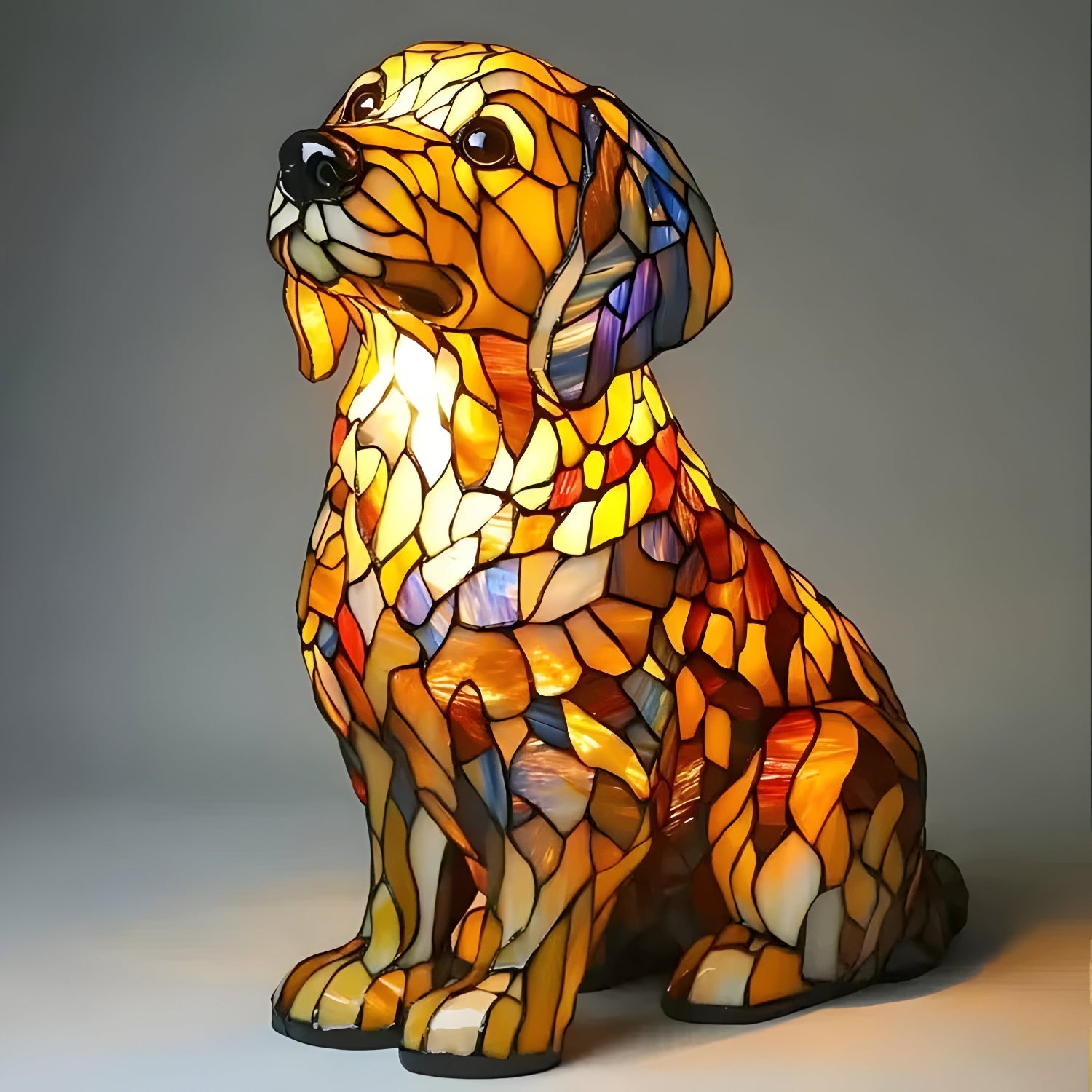 Hondenlamp Glas-in-Lood Sfeerverlichting Meerkleurig Mozaïek Dierenthema | Sansoti