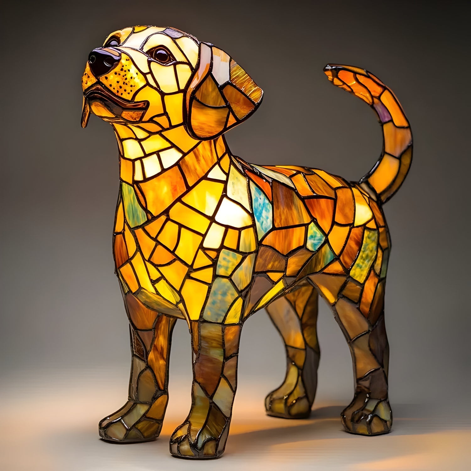 Hondenlamp Glas-in-Lood Sfeerverlichting Meerkleurig Mozaïek Dierenthema | Sansoti