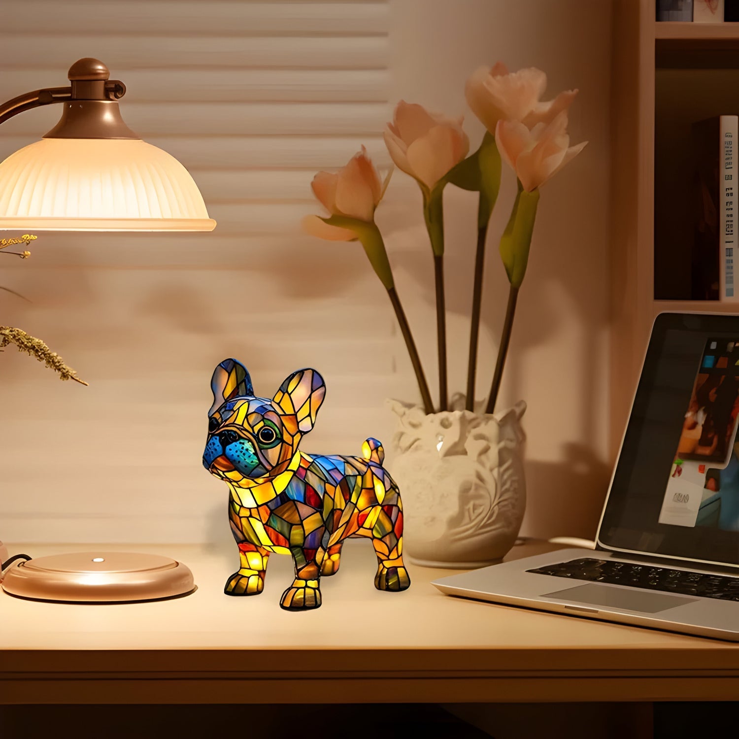 Hondenlamp Glas-in-Lood Sfeerverlichting Meerkleurig Mozaïek Dierenthema | Sansoti