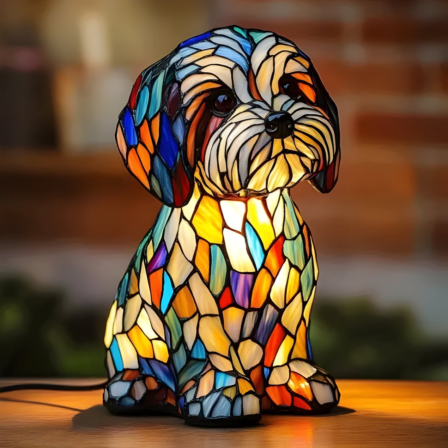 Hondenlamp Glas-in-Lood Sfeerverlichting Meerkleurig Mozaïek Dierenthema | Sansoti