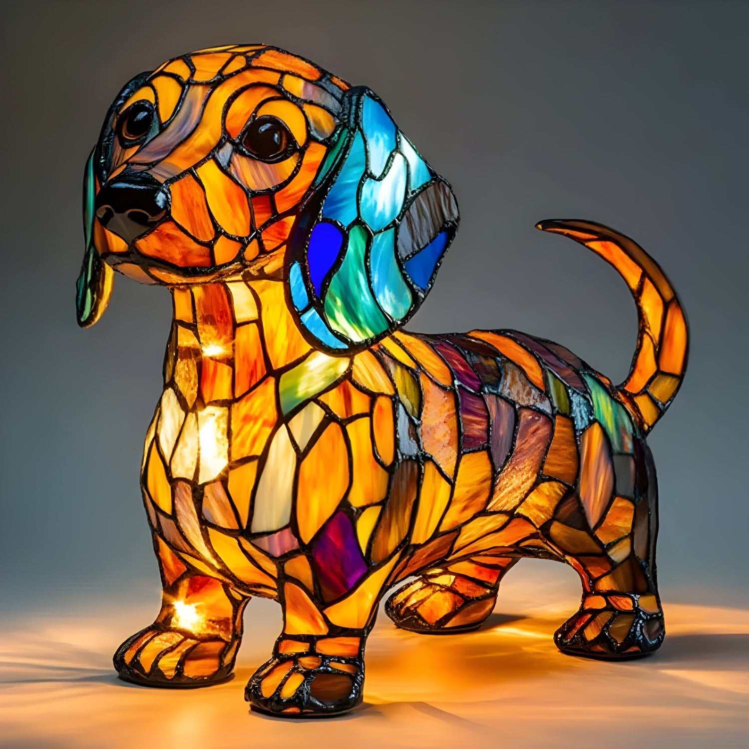 Hondenlamp Glas-in-Lood Sfeerverlichting Meerkleurig Mozaïek Dierenthema | Sansoti