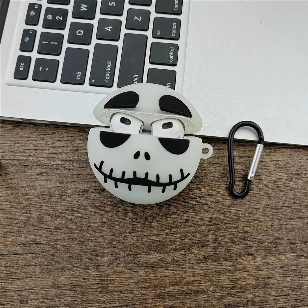 Glow-in-the-Dark Skull Earbuds Case Silicone Protective Cover with Carabiner Accessory | Sansoti