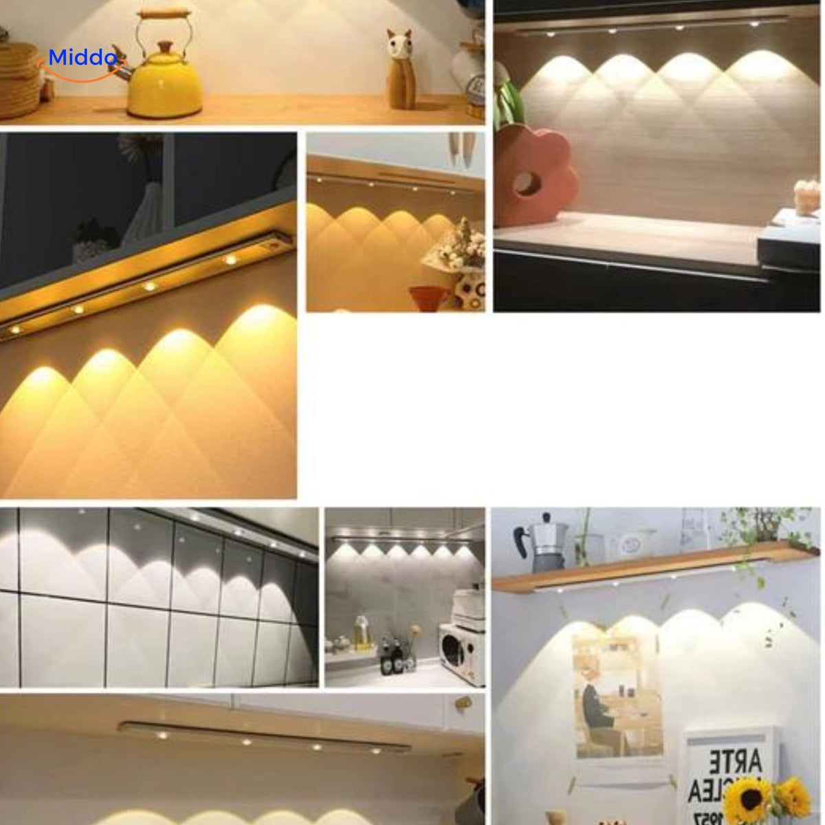 Bande LED rechargeable avec détecteur de mouvement 30/40/60cm, USB, à intensité réglable, éclairage nocturne pour couloir, armoire, cuisine et escalier | Sansoti