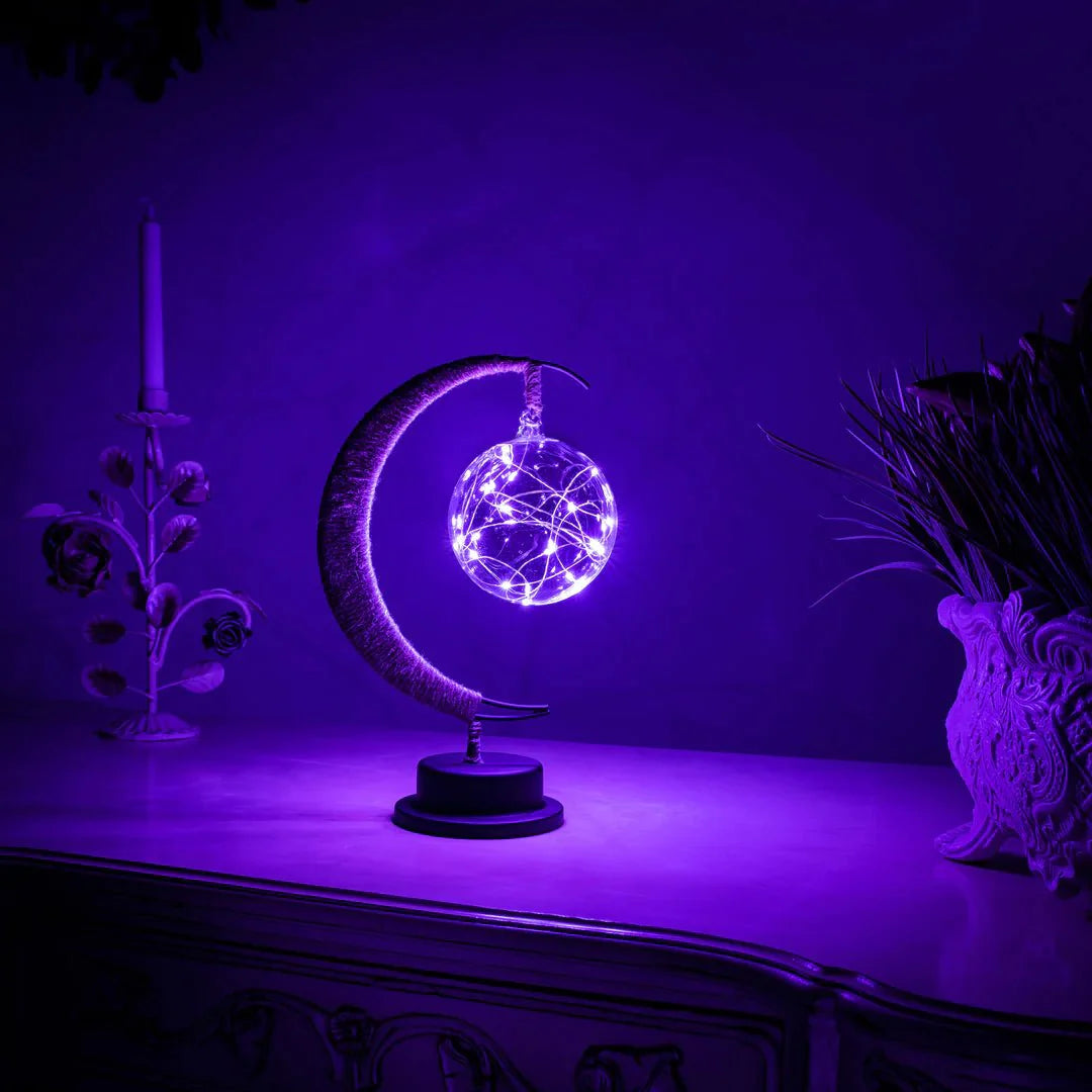 Maanlamp met Natuurlijke Maankraters – Decoratieve Tafellamp met Warm Sfeerlicht in Goud Blauw Paars | Sansoti