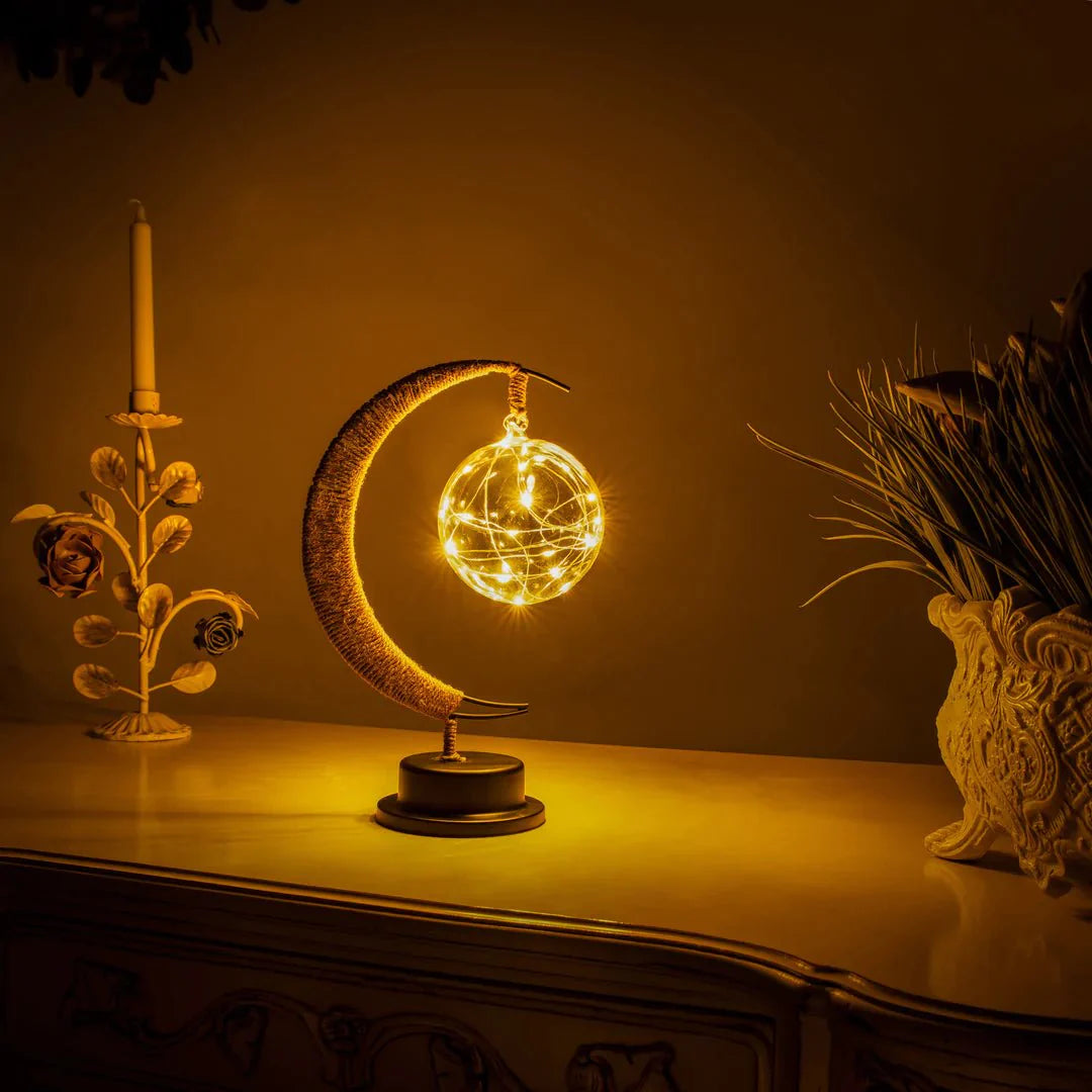Maanlamp met Natuurlijke Maankraters – Decoratieve Tafellamp met Warm Sfeerlicht in Goud Blauw Paars | Sansoti