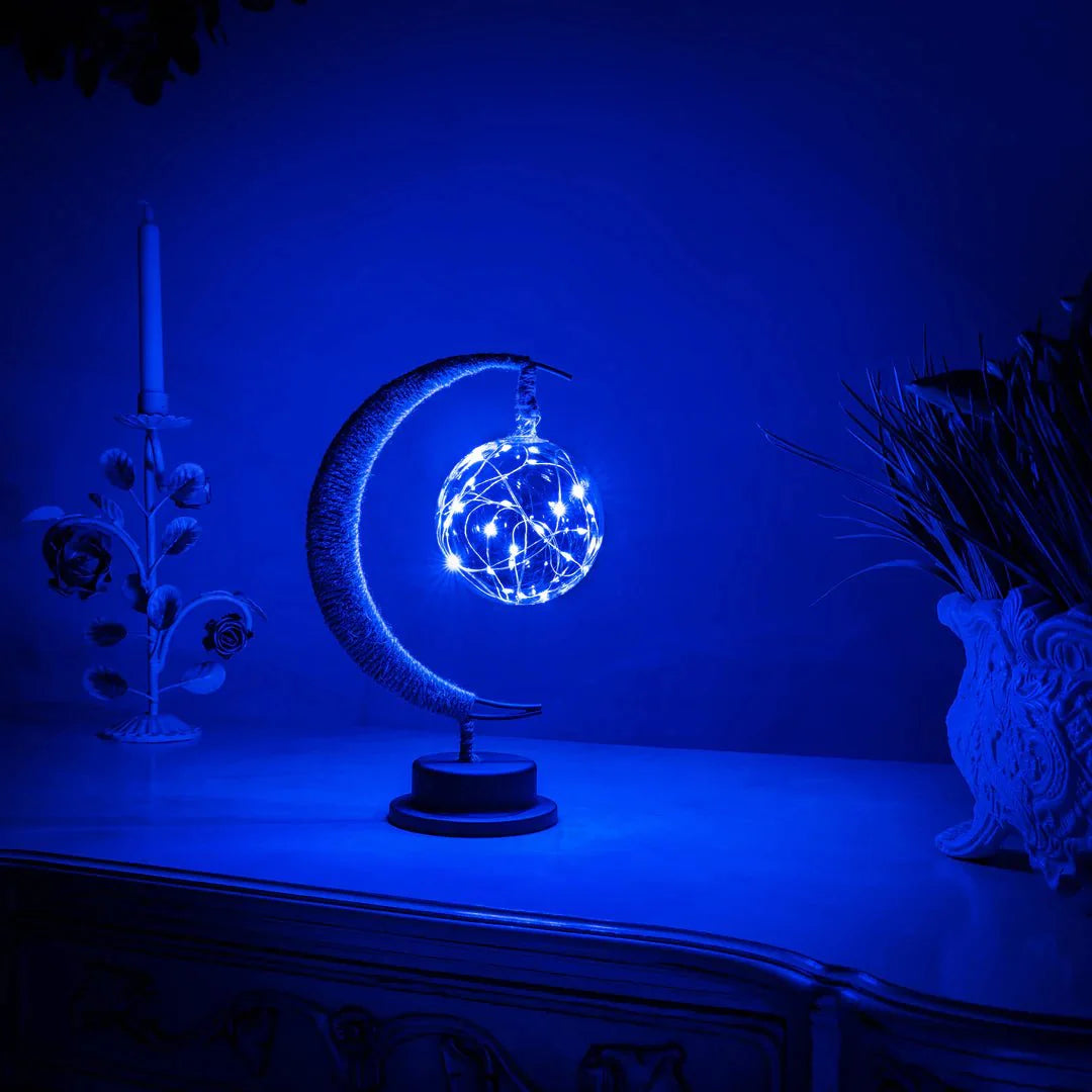 Maanlamp met Natuurlijke Maankraters – Decoratieve Tafellamp met Warm Sfeerlicht in Goud Blauw Paars | Sansoti