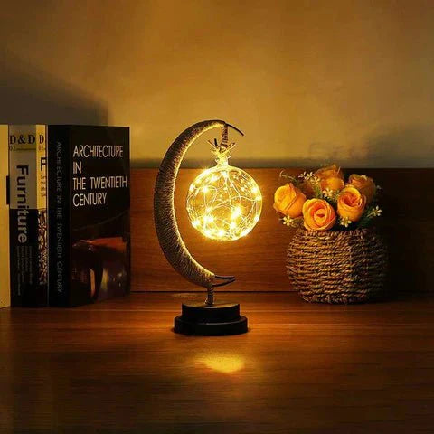 Maanlamp met Natuurlijke Maankraters – Decoratieve Tafellamp met Warm Sfeerlicht in Goud Blauw Paars | Sansoti