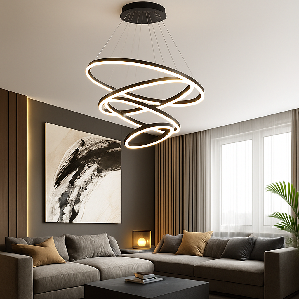 Ringkroonluchter LED 3 Ringen Wit Woonkamer Eetkamer Dimbaar Moderne Hanglamp Cirkels Plafondlamp Rond Interieur | Sansoti