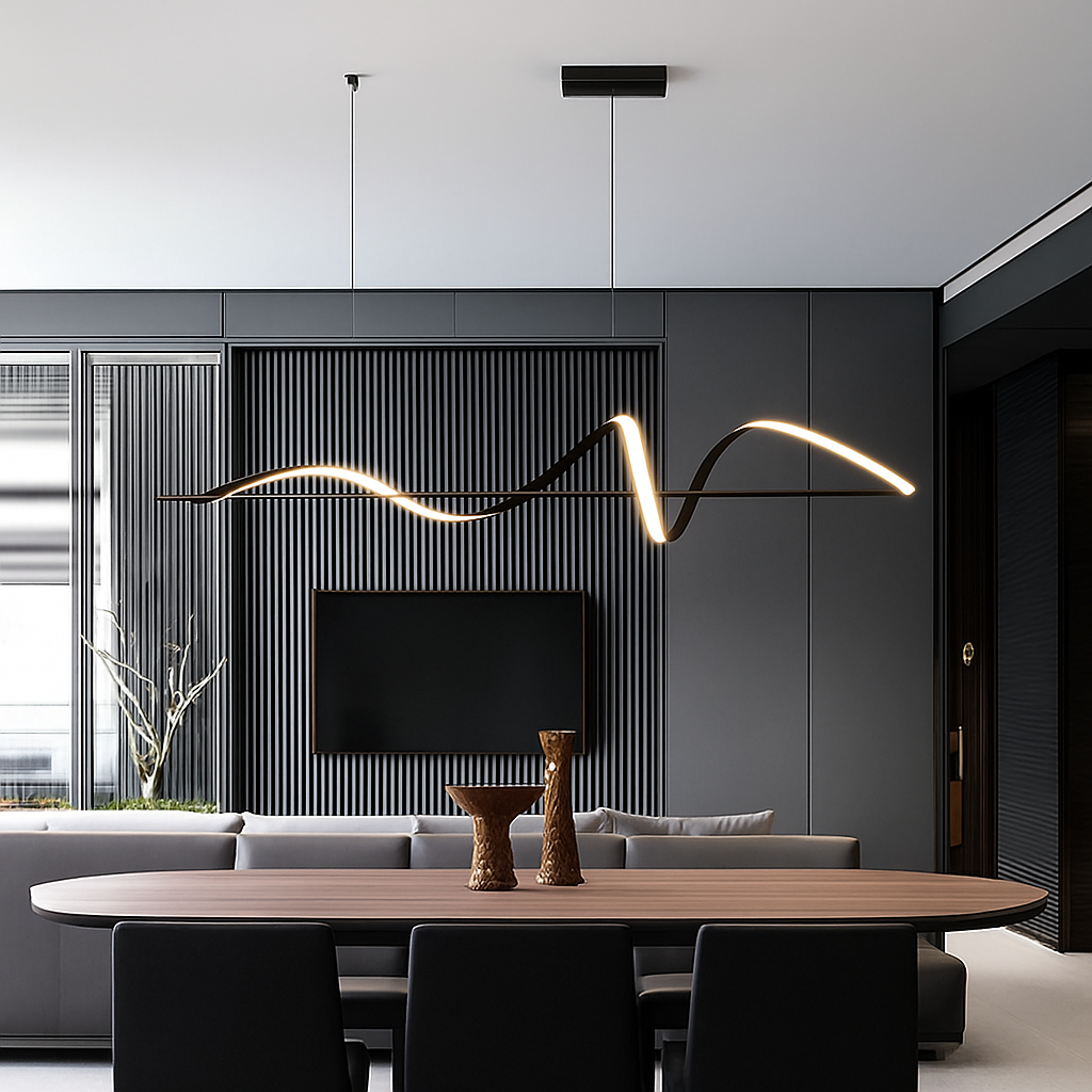 Golfvorm Hanglamp LED Legering Zwart Eetkamer Woonkamer Dimbaar Moderne Pendellamp Lineair Plafondlamp Tafel Interieur | Sansoti