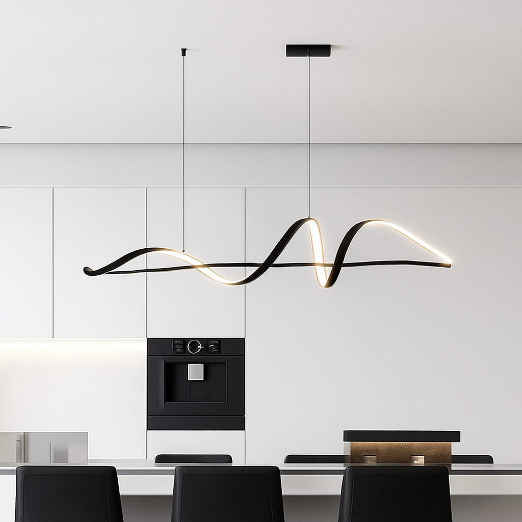 Golfvorm Hanglamp LED Legering Zwart Eetkamer Woonkamer Dimbaar Moderne Pendellamp Lineair Plafondlamp Tafel Interieur | Sansoti