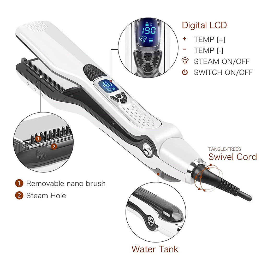 Ceramic Steam Straightener with Titanium Plates 5 Temperature Settings for Shiny Straight Hair Styling at Home | Sansoti