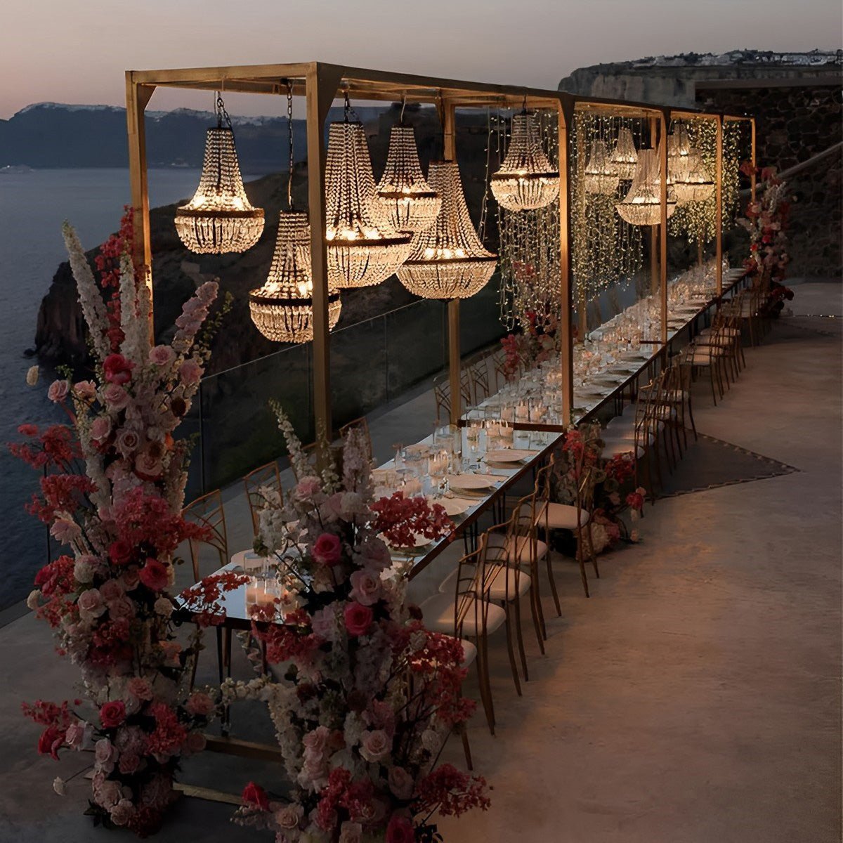 LED Crystal Chandelier Waterproof 12V Low Voltage for Garden Terrace Wedding Party Lighting Gold Clear | Sansoti