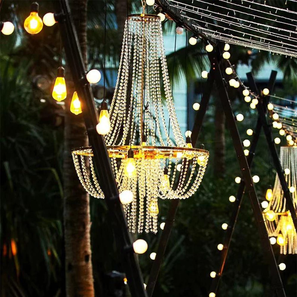 LED Crystal Chandelier Waterproof 12V Low Voltage for Garden Terrace Wedding Party Lighting Gold Clear | Sansoti
