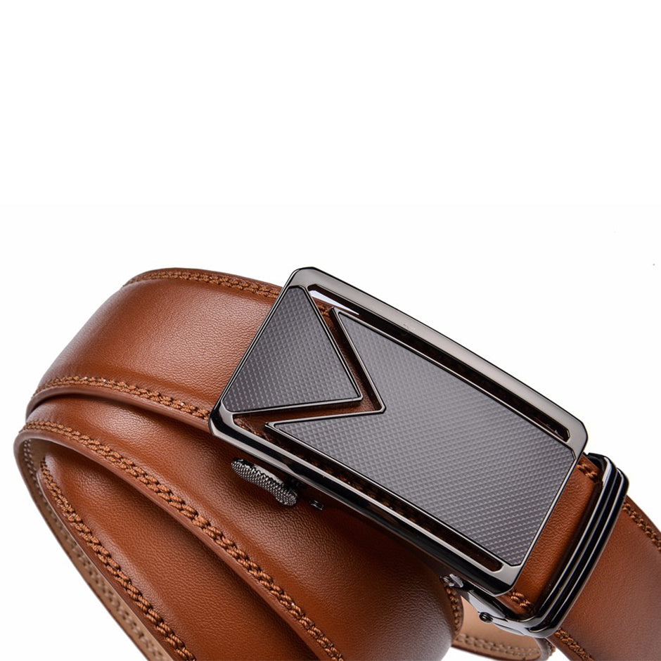 Ceinture en cuir de bovin marron selle avec boucle, imperméable et résistante aux rayures, accessoire de luxe, ceinture décontractée pour homme | Sansoti
