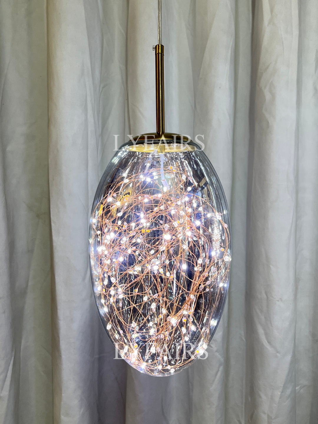 Grijze glazen hanglamp met sterrenhemel-effect voor eetkamer, bar of keukeneiland | Sansoti