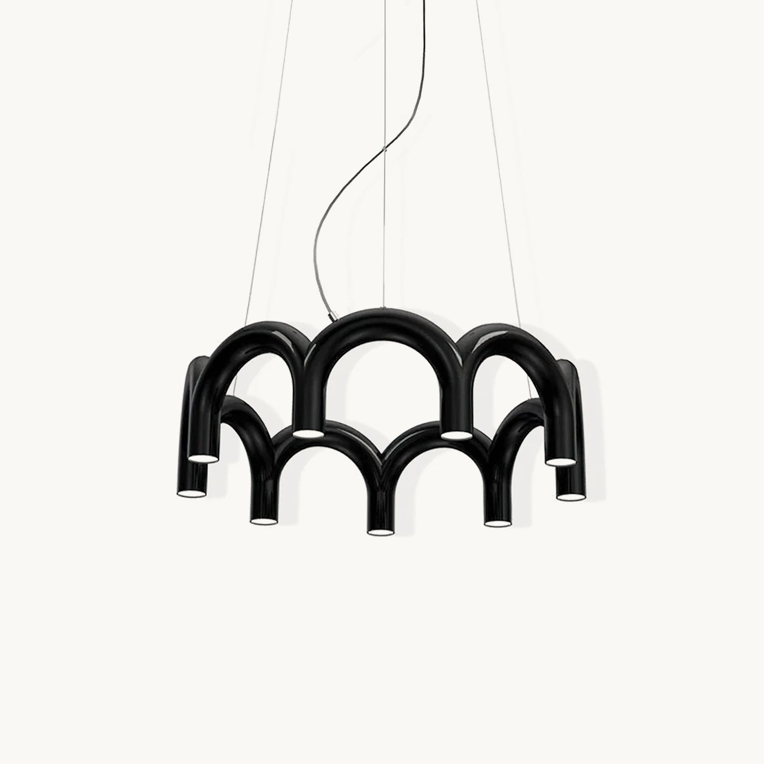 Moderne Kroonluchter met Cirkelvormige M-Bogen – 4, 7 of 9 Lichtpunten in Wit, Zwart of Blauw | Sansoti