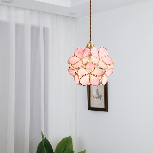 Floyem Flower Hanglamp Glas Messing Goud E27 Eettafel Slaapkamer Vintage Design Hanglamp Bloemvorm | Sansoti