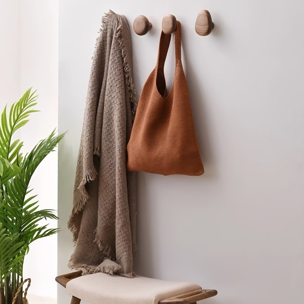 Wall-Mounted Coat Rack Solid Wood Set of 4 Natural Pebble Shapes Hallway Bathroom Bedroom Handmade Organic | Sansoti