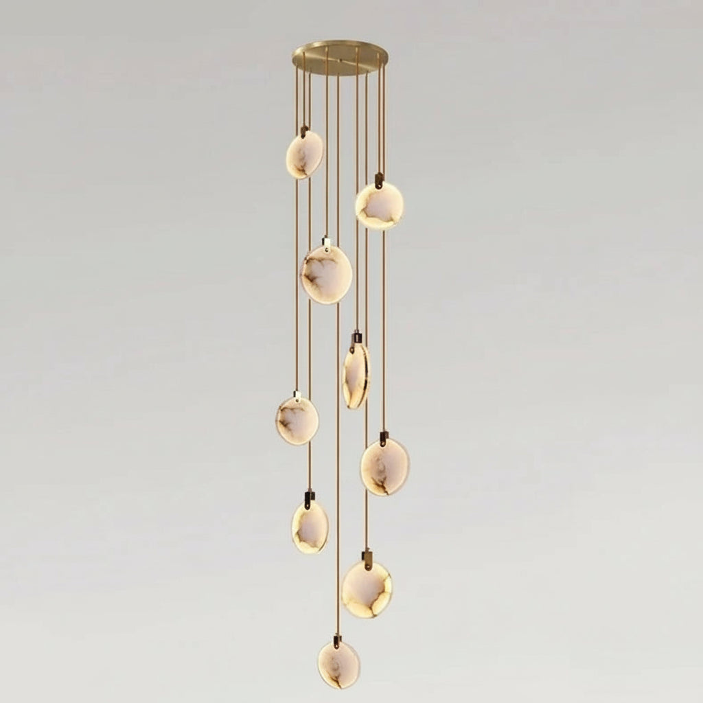 Spiraalkroonluchter Albast Goud Dimbaar Hoge Ruimtes Trap Hal Boven Tafel Villa Entree LED Verlichting | Sansoti
