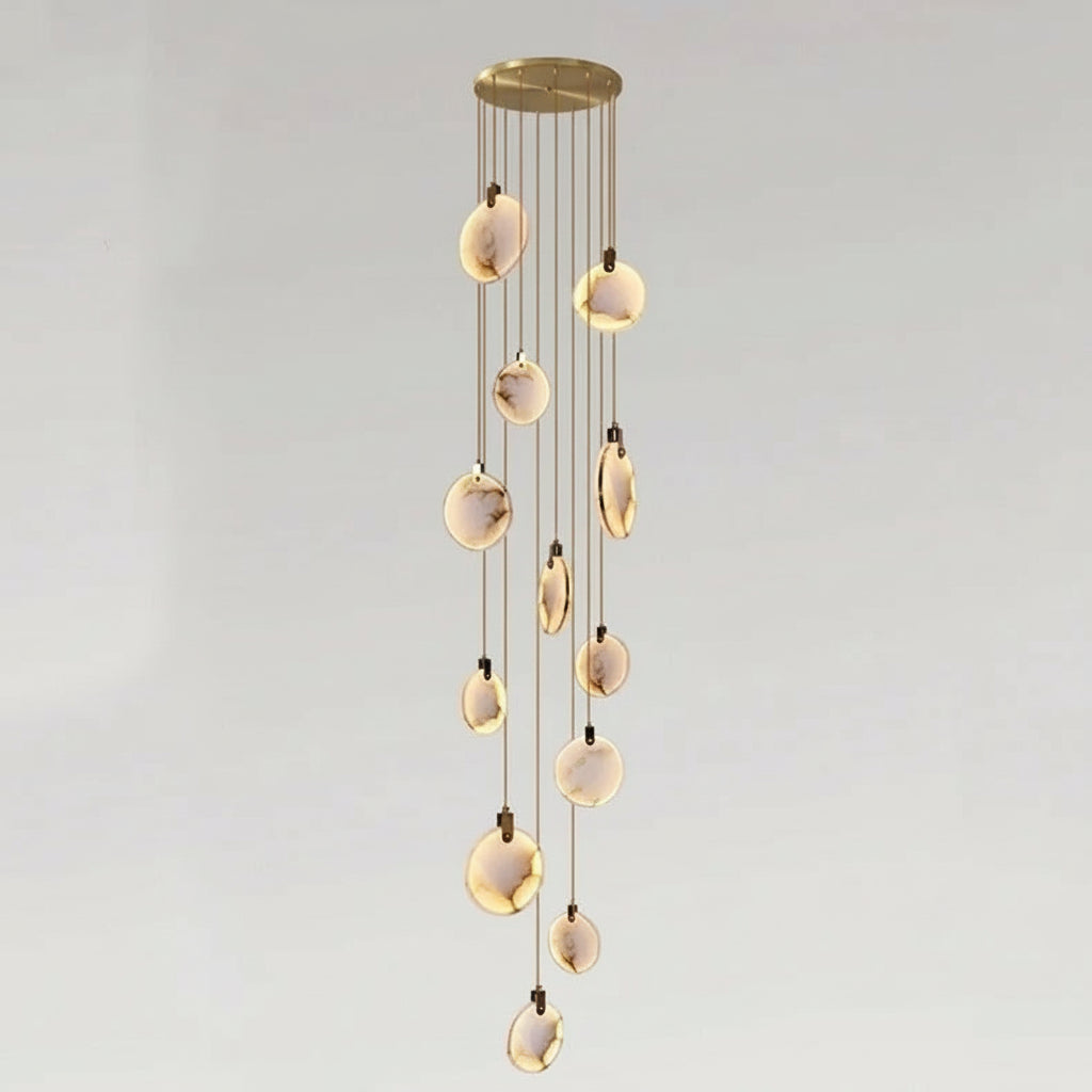 Spiraalkroonluchter Albast Goud Dimbaar Hoge Ruimtes Trap Hal Boven Tafel Villa Entree LED Verlichting | Sansoti