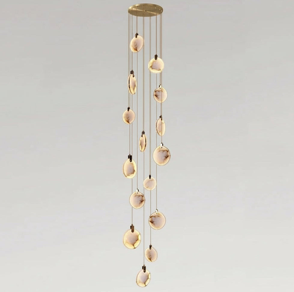 Spiraalkroonluchter Albast Goud Dimbaar Hoge Ruimtes Trap Hal Boven Tafel Villa Entree LED Verlichting | Sansoti