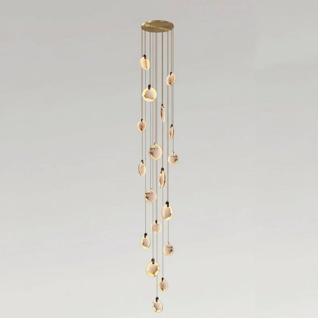 Spiraalkroonluchter Albast Goud Dimbaar Hoge Ruimtes Trap Hal Boven Tafel Villa Entree LED Verlichting | Sansoti