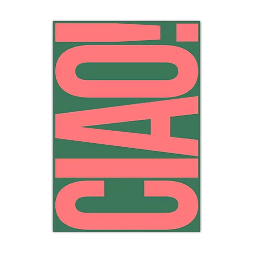 Canvas Wandposter met Ciao Quote Zwart Wit Beige Roze Scandinavisch Minimalistisch Design Woonkamer Wanddecoratie | Sansoti