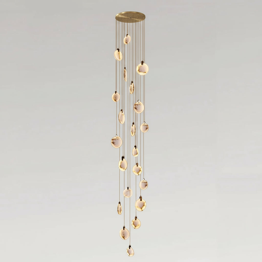 Spiraalkroonluchter Albast Goud Dimbaar Hoge Ruimtes Trap Hal Boven Tafel Villa Entree LED Verlichting | Sansoti