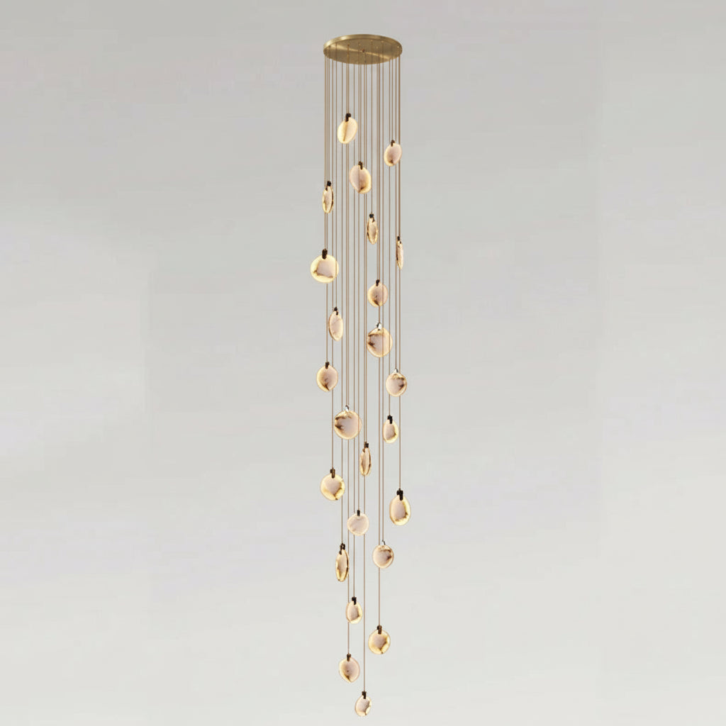 Spiraalkroonluchter Albast Goud Dimbaar Hoge Ruimtes Trap Hal Boven Tafel Villa Entree LED Verlichting | Sansoti
