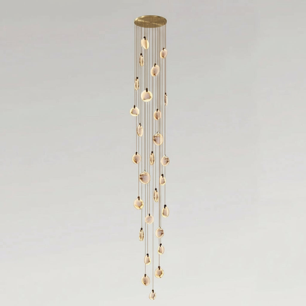 Spiraalkroonluchter Albast Goud Dimbaar Hoge Ruimtes Trap Hal Boven Tafel Villa Entree LED Verlichting | Sansoti