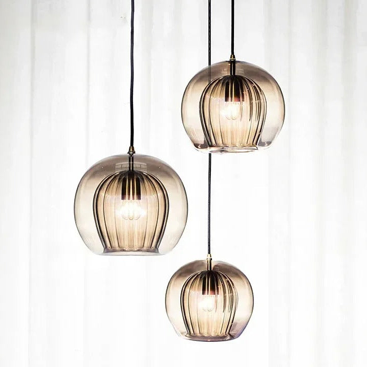 Glazen Hanglamp Bol met Metalen Frame – Modern Design Verlichting voor Eetkamer Slaapkamer en Woonkamer | Sansoti