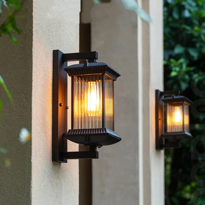 Geribbelde Glazen Buitenwandlamp Metaal IP65 Waterdicht voor Tuin Voordeur Terras Gevel Buiten Wandverlichting | Sansoti
