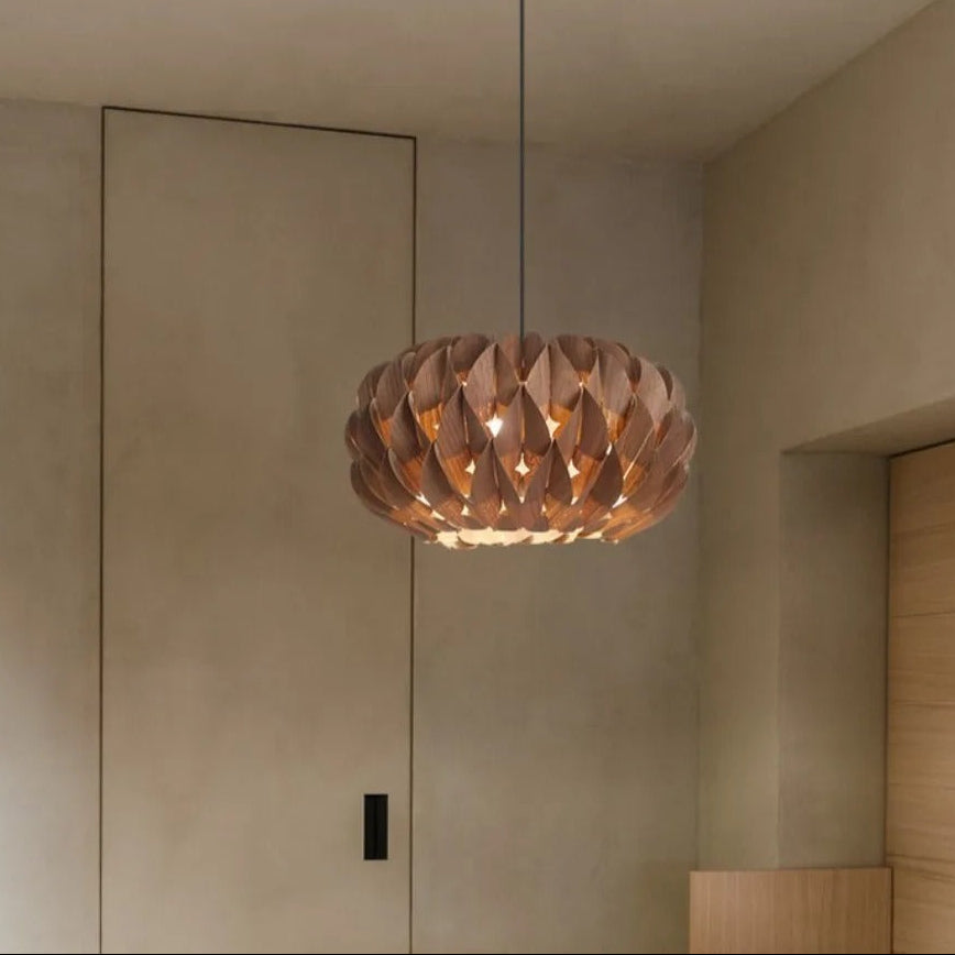 Houten Hanglamp Cilinder Essenhout Veneer Plafondverlichting Eetkamer Slaapkamer Scandinavisch Design | Sansoti