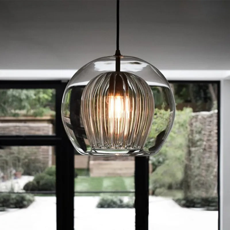 Glazen Hanglamp Bol met Metalen Frame – Modern Design Verlichting voor Eetkamer Slaapkamer en Woonkamer | Sansoti