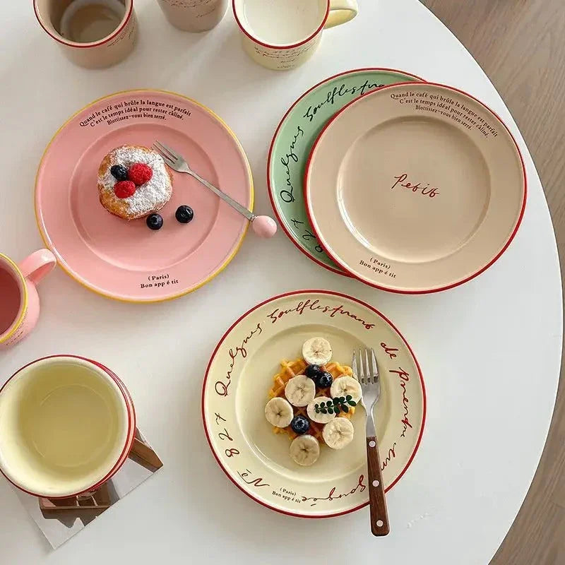 Decoratief Bord Pastel Frans Design Keramiek 20.5cm Ontbijt Tafelservies Cadeau | Sansoti