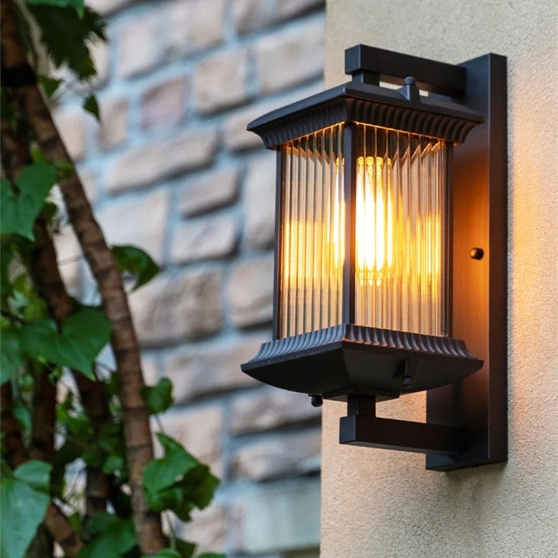 Geribbelde Glazen Buitenwandlamp Metaal IP65 Waterdicht voor Tuin Voordeur Terras Gevel Buiten Wandverlichting | Sansoti