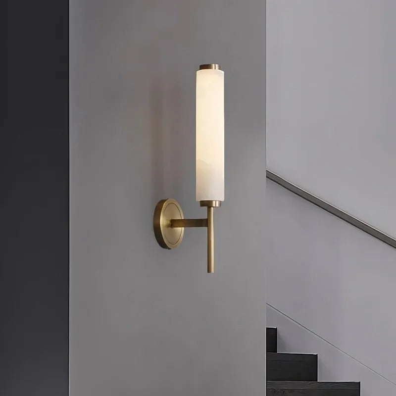 Applique murale cylindrique en marbre albâtre moderne noir et or LED 48cm pour hall, chambre et salon - éclairage d’ambiance | Sansoti