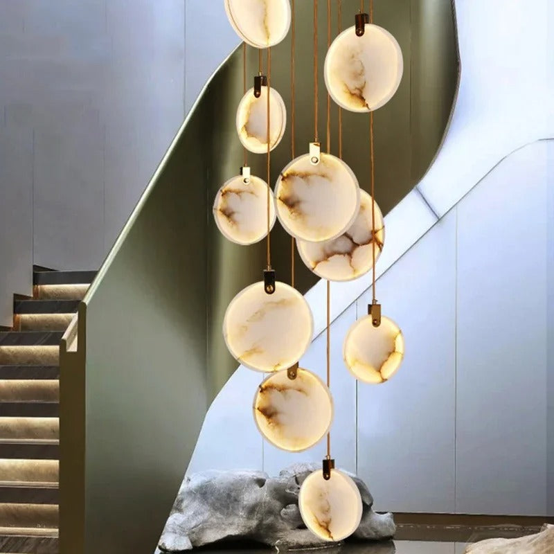 Spiraalkroonluchter Albast Goud Dimbaar Hoge Ruimtes Trap Hal Boven Tafel Villa Entree LED Verlichting | Sansoti