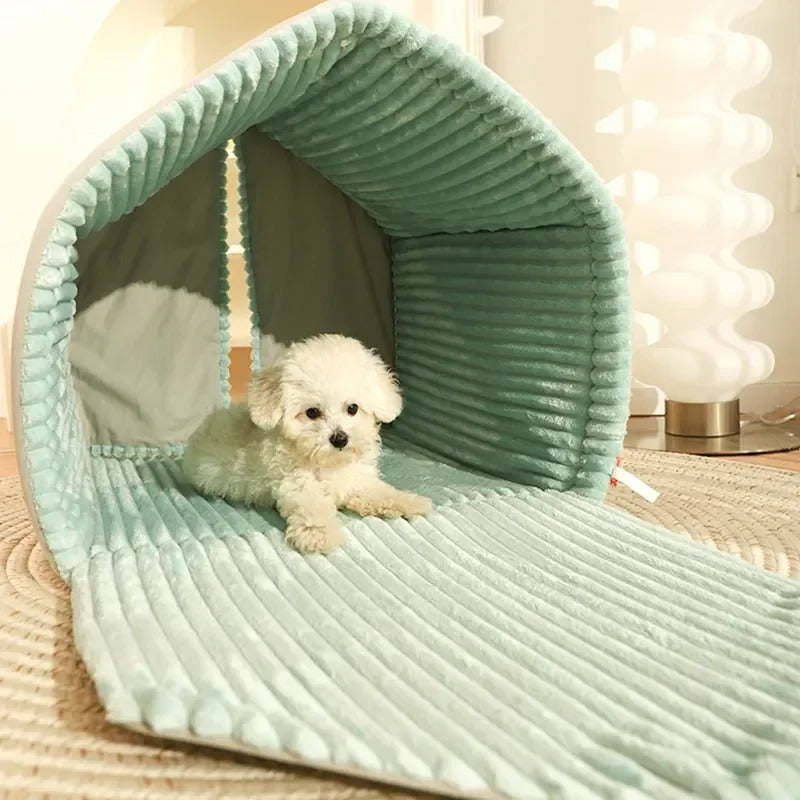 Pet Bed with Curtains Enclosed Basket Polyester Dog Bed Cat Bed Resting Place Comfort Cozy Pets | Sansoti