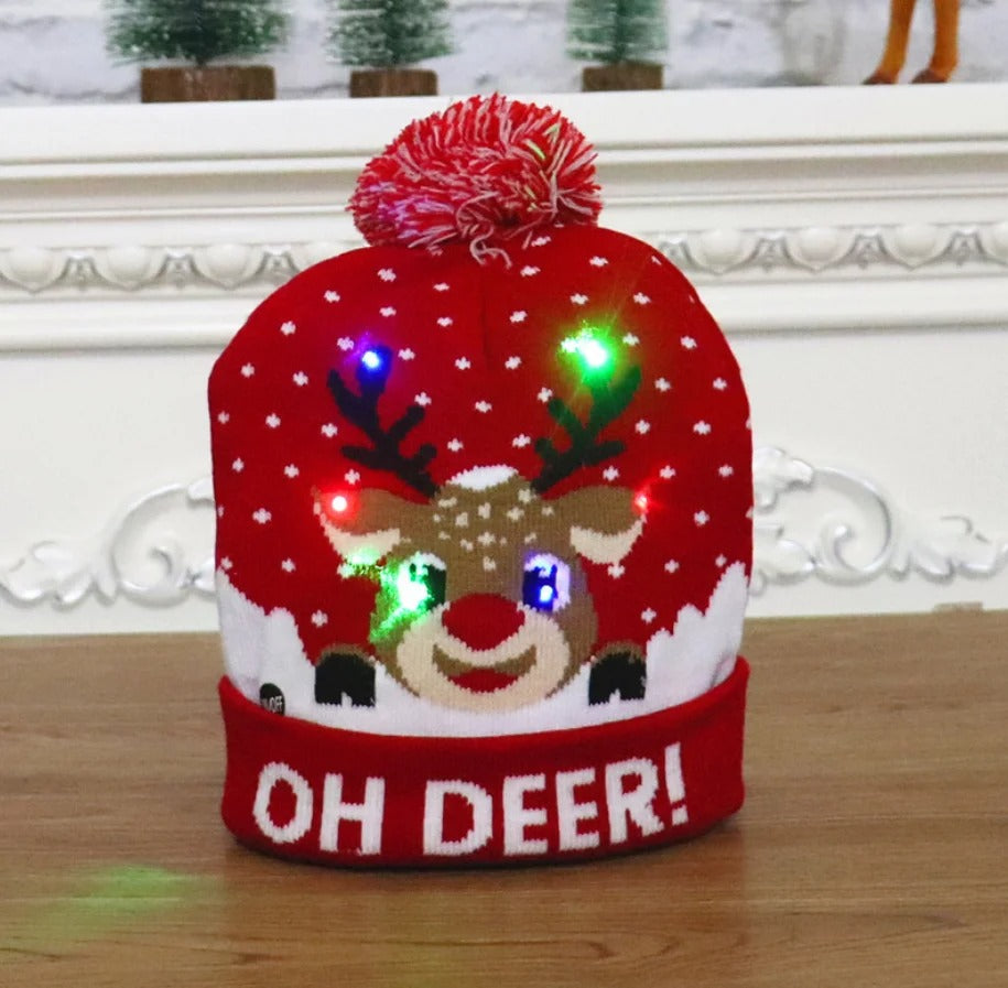 Gebreide Kerstmuts met LED-Verlichting op Batterij Winteraccessoire Feestelijk Design Kerstsfeer Kerstmis | Sansoti
