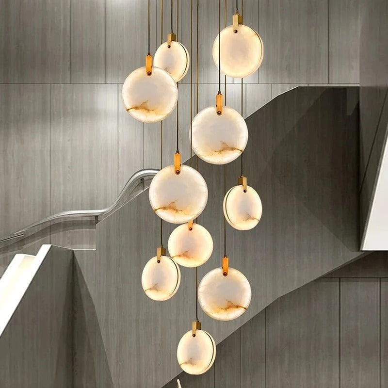 Spiraalkroonluchter Albast Goud Dimbaar Hoge Ruimtes Trap Hal Boven Tafel Villa Entree LED Verlichting | Sansoti