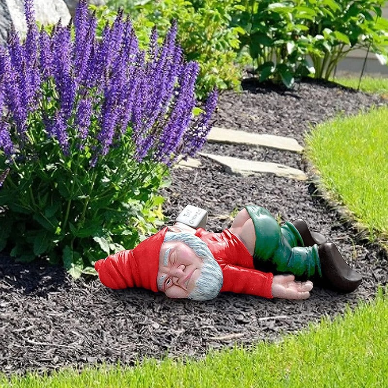 Nain de jardin fait main avec bouteille de boisson, résine résistante aux intempéries, décoration de jardin humoristique, 30cm | Sansoti